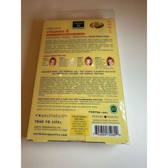 Earth Therapeutics Vitamin E skin Mask – Moisturize & Replenish your Face – Pres - Picture 2 of 5